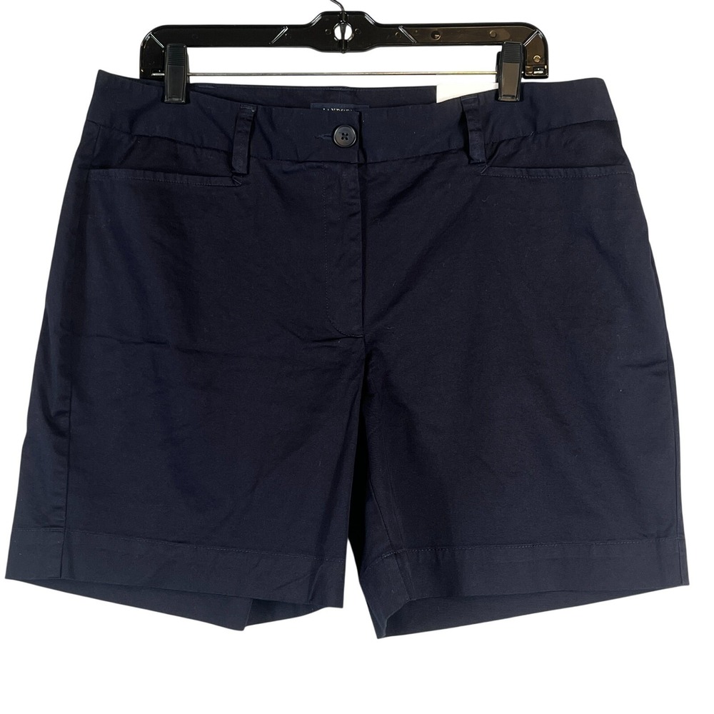 NWT Lands End Womens 12 Chino Shorts 7" Navy Blue Classic Preppy Stretch Pockets